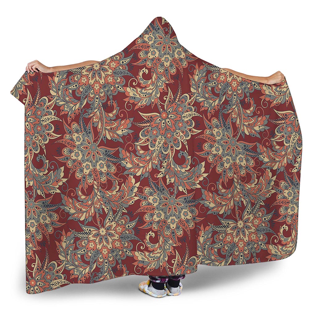 Brick Floral Bohemian Pattern Print Hooded Blanket