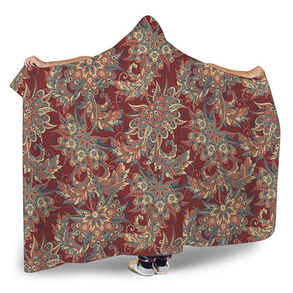 Brick Floral Bohemian Pattern Print Hooded Blanket
