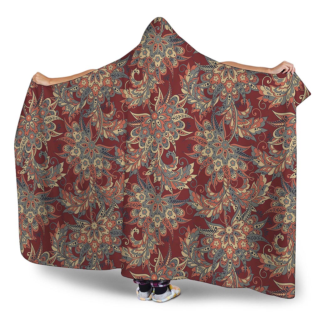 Brick Floral Bohemian Pattern Print Hooded Blanket