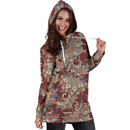 Brick Floral Bohemian Pattern Print Hoodie Dress GearFrost