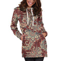 Brick Floral Bohemian Pattern Print Pullover Hoodie Dress