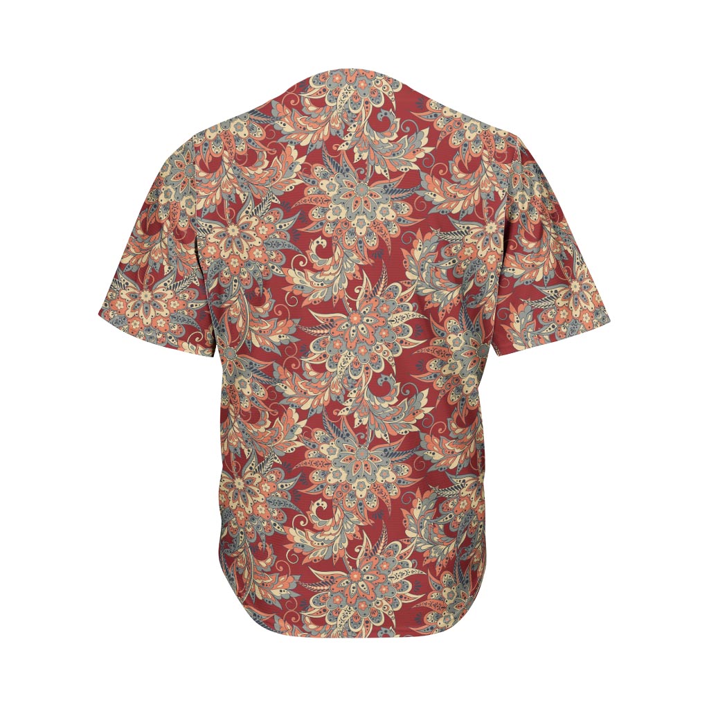 Brick Floral Bohemian Pattern Print Men's Baseball Jersey