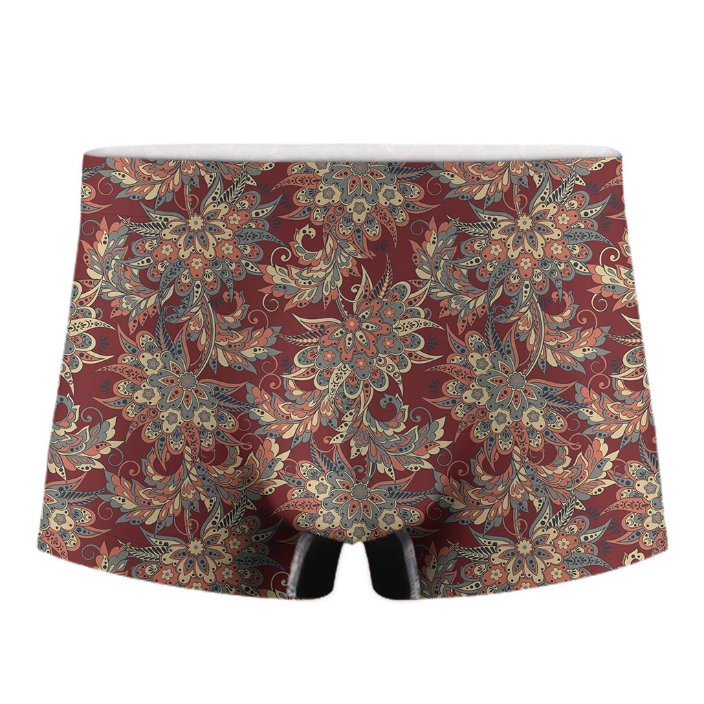 Brick Floral Bohemian Pattern Print Men's Boxer Briefs