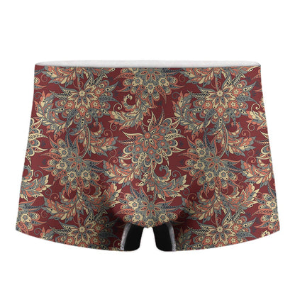 Brick Floral Bohemian Pattern Print Men's Boxer Briefs