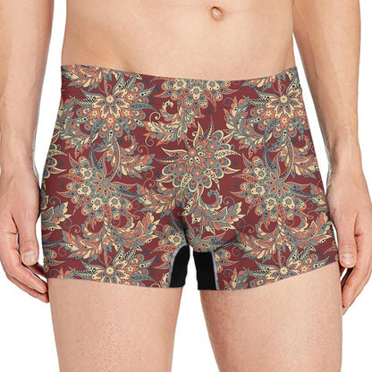 Brick Floral Bohemian Pattern Print Men's Boxer Briefs