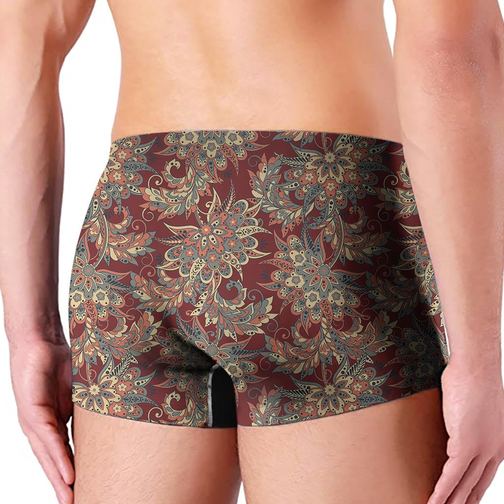 Brick Floral Bohemian Pattern Print Men's Boxer Briefs