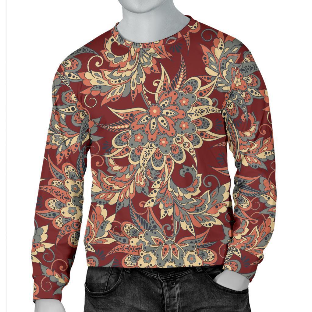 Brick Floral Bohemian Pattern Print Men's Crewneck Sweatshirt GearFrost