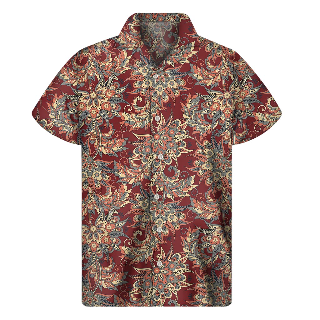 Brick Floral Bohemian Pattern Print Men's Short Sleeve Shirt