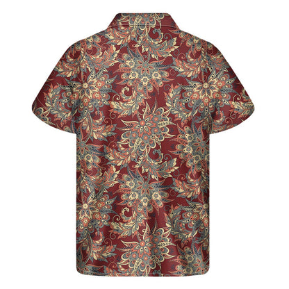 Brick Floral Bohemian Pattern Print Men's Short Sleeve Shirt