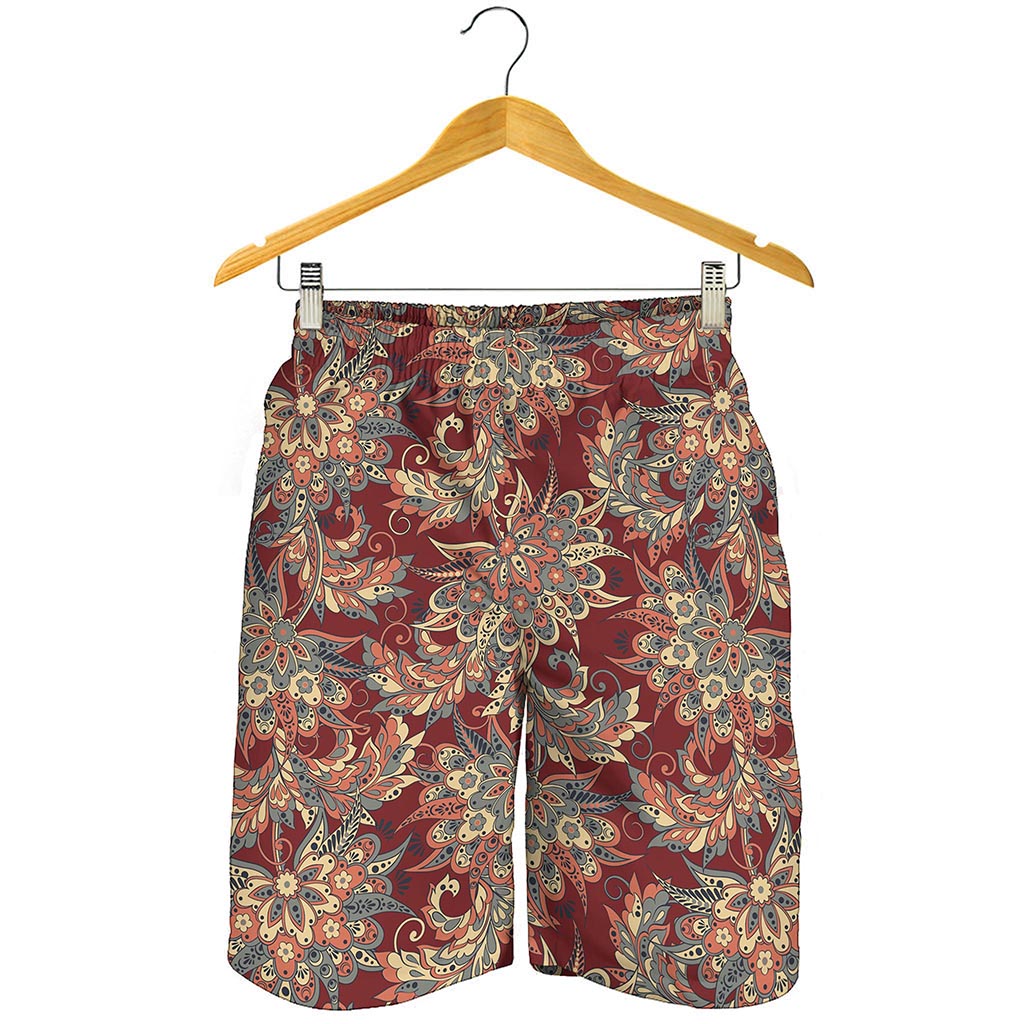 Brick Floral Bohemian Pattern Print Men's Shorts