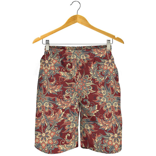 Brick Floral Bohemian Pattern Print Men's Shorts