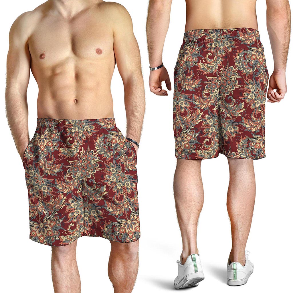 Brick Floral Bohemian Pattern Print Men's Shorts