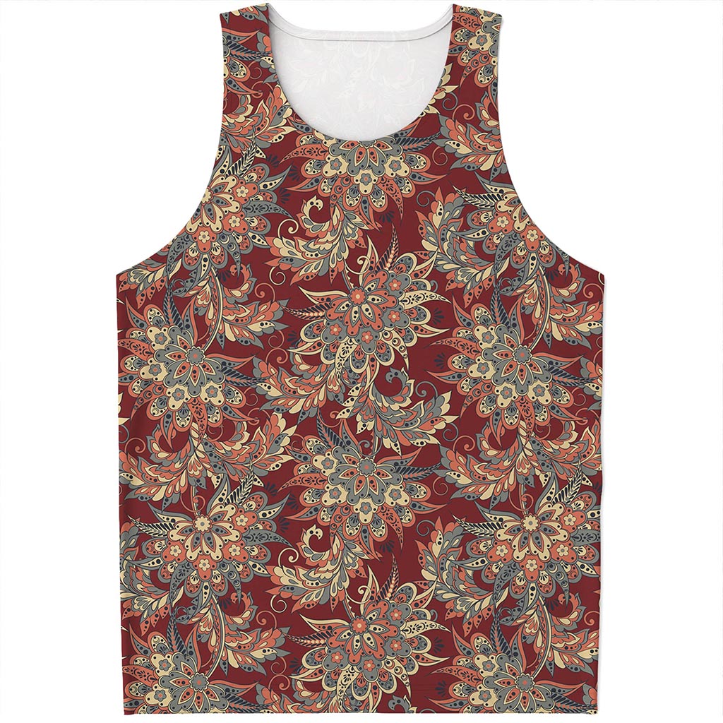 Brick Floral Bohemian Pattern Print Men's Tank Top