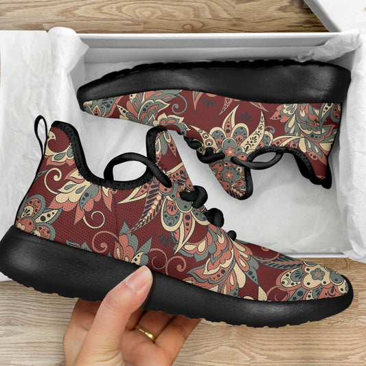 Brick Floral Bohemian Pattern Print Mesh Knit Shoes GearFrost