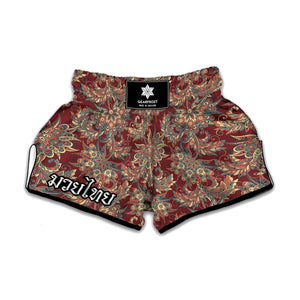 Brick Floral Bohemian Pattern Print Muay Thai Boxing Shorts