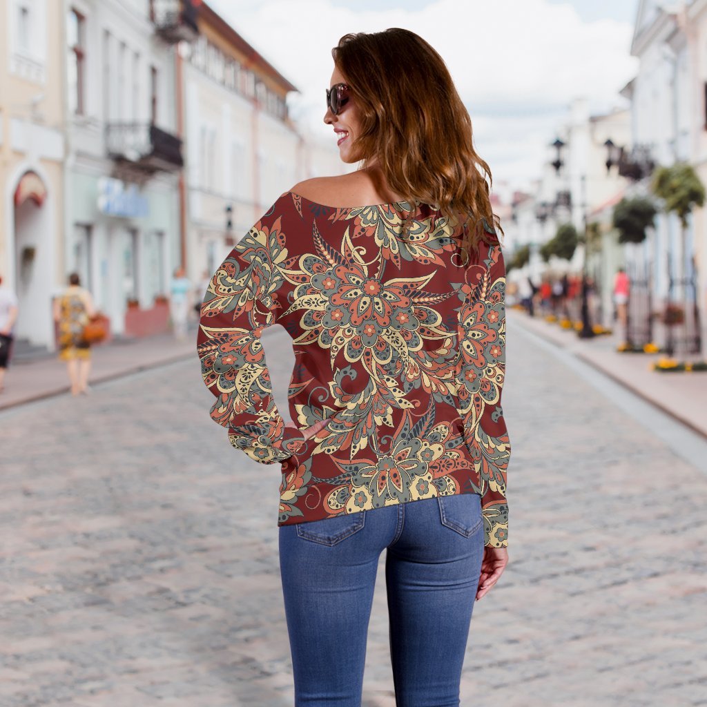 Brick Floral Bohemian Pattern Print Off Shoulder Sweatshirt GearFrost