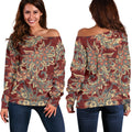 Brick Floral Bohemian Pattern Print Off The Shoulder Sweatshirt