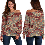 Brick Floral Bohemian Pattern Print Off Shoulder Sweatshirt GearFrost