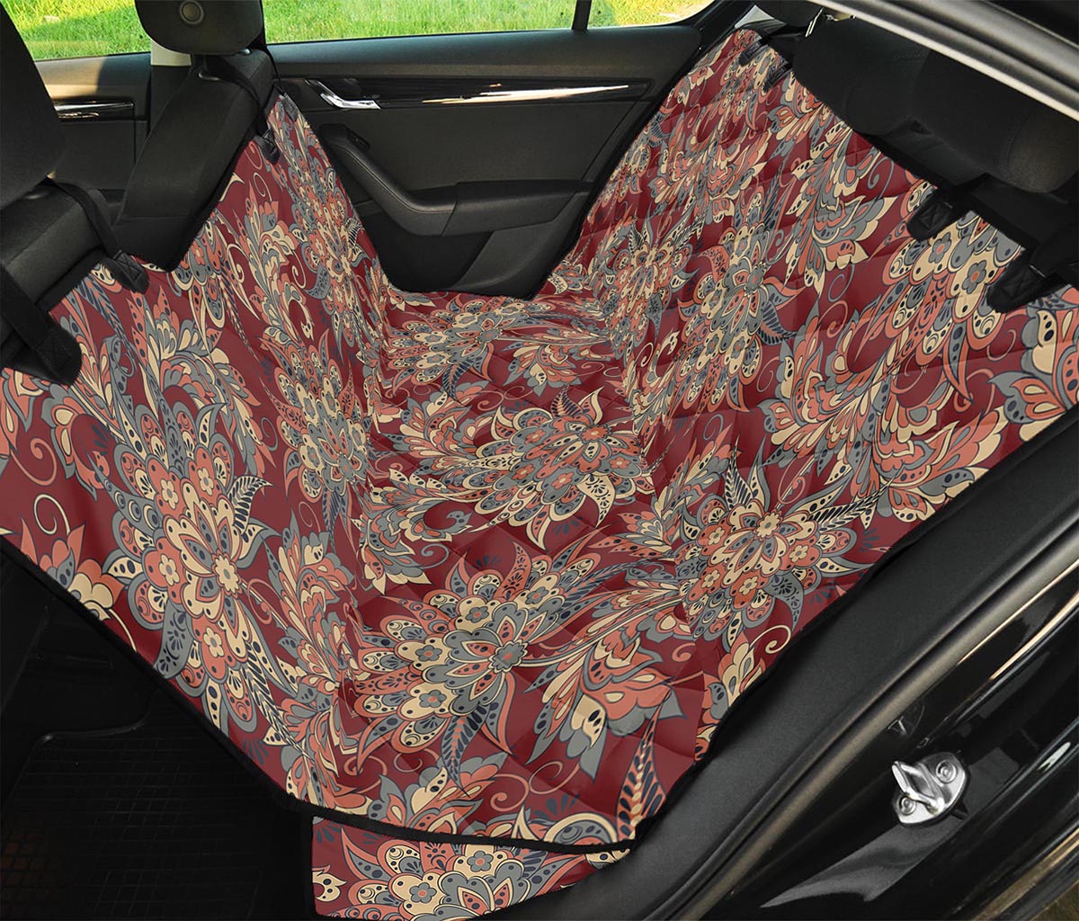 Brick Floral Bohemian Pattern Print Pet Car Back Seat Cover