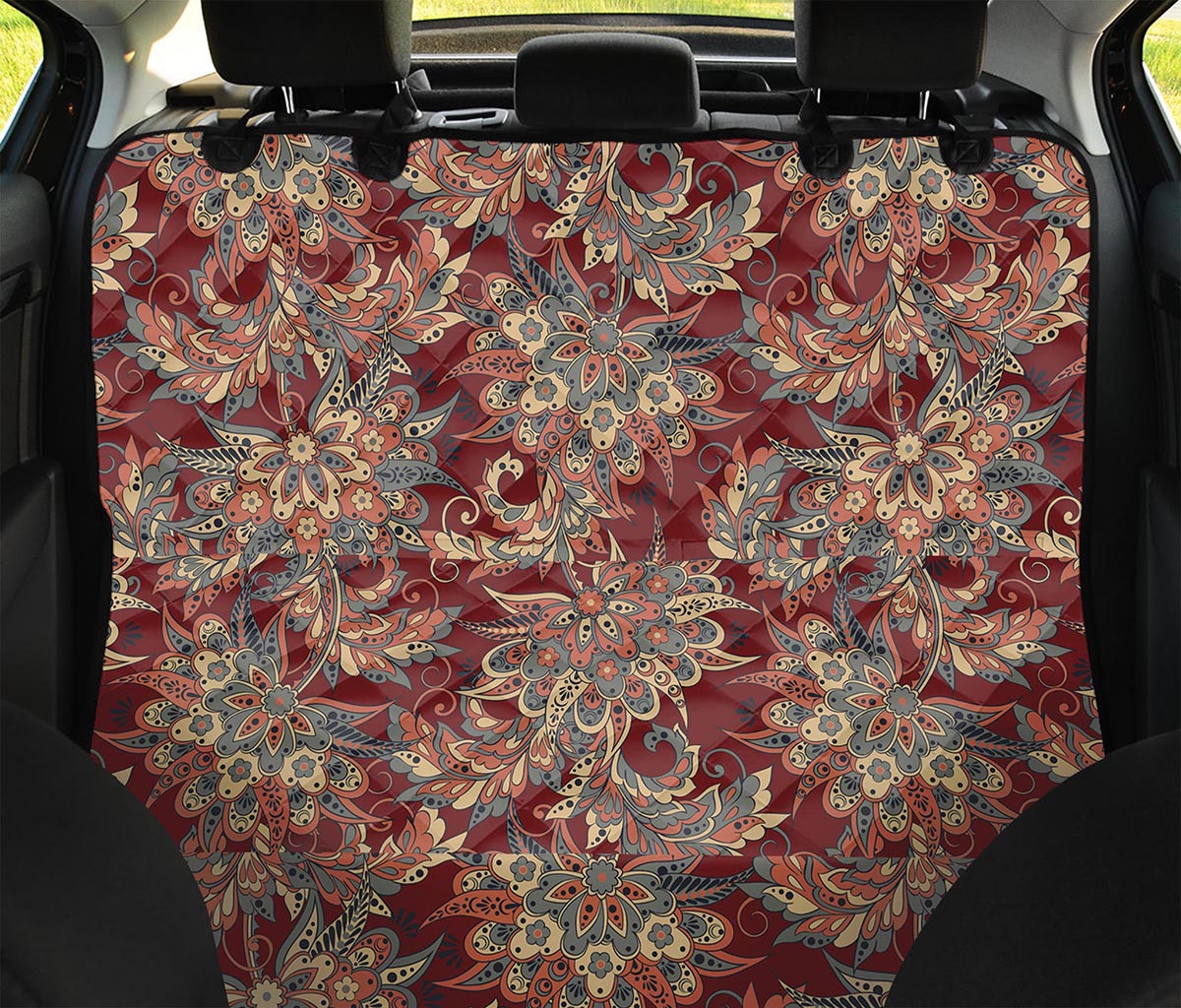 Brick Floral Bohemian Pattern Print Pet Car Back Seat Cover