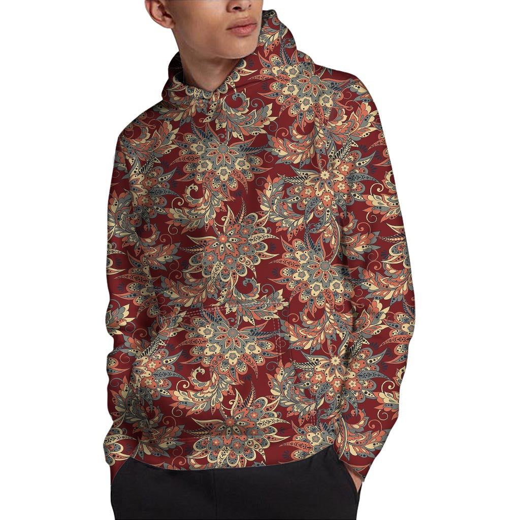 Brick Floral Bohemian Pattern Print Pullover Hoodie