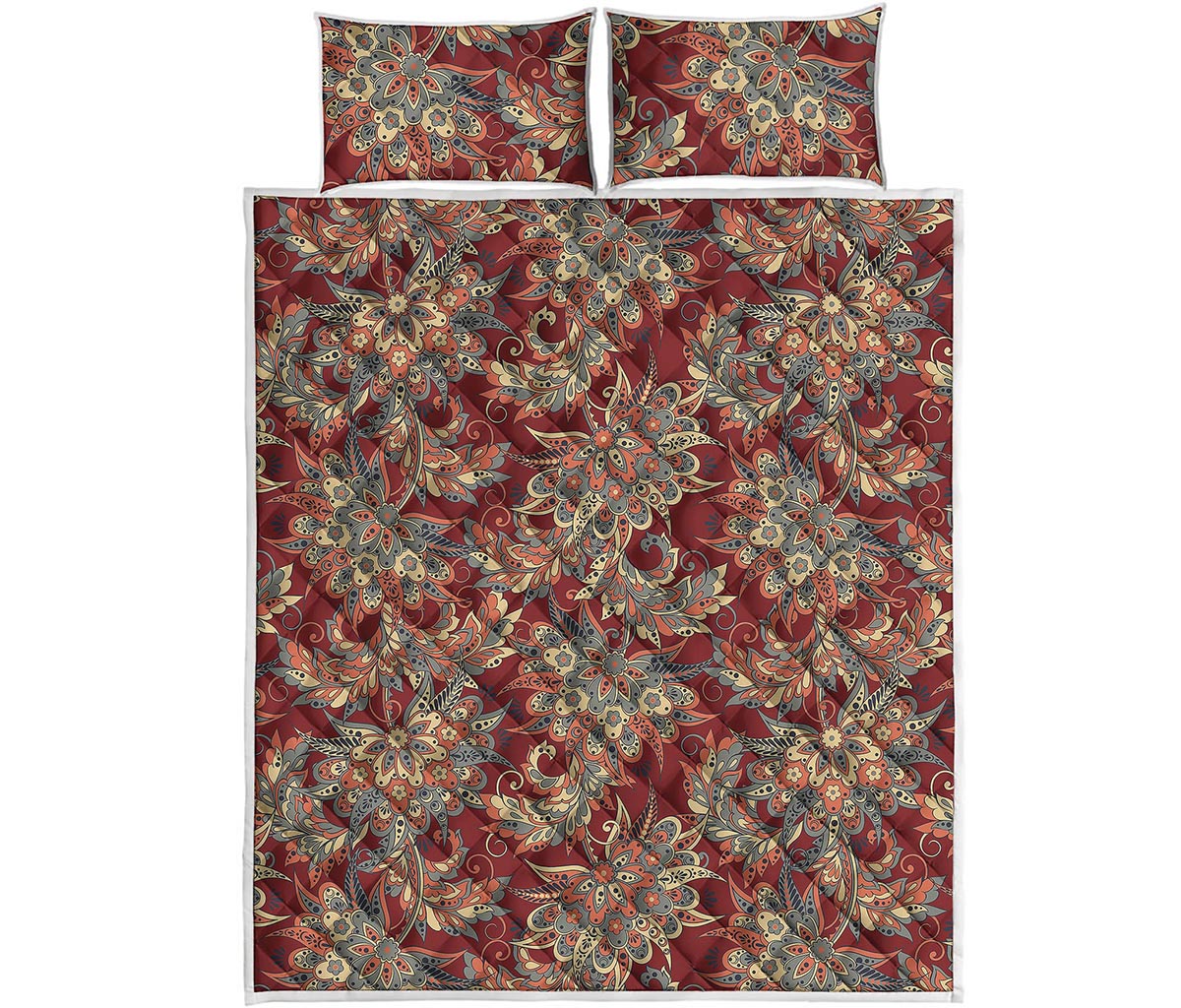 Brick Floral Bohemian Pattern Print Quilt Bed Set