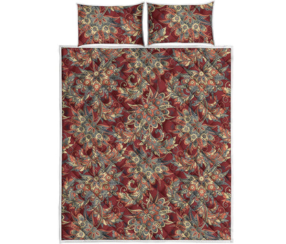 Brick Floral Bohemian Pattern Print Quilt Bed Set