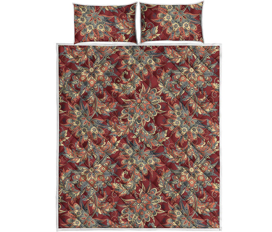 Brick Floral Bohemian Pattern Print Quilt Bed Set