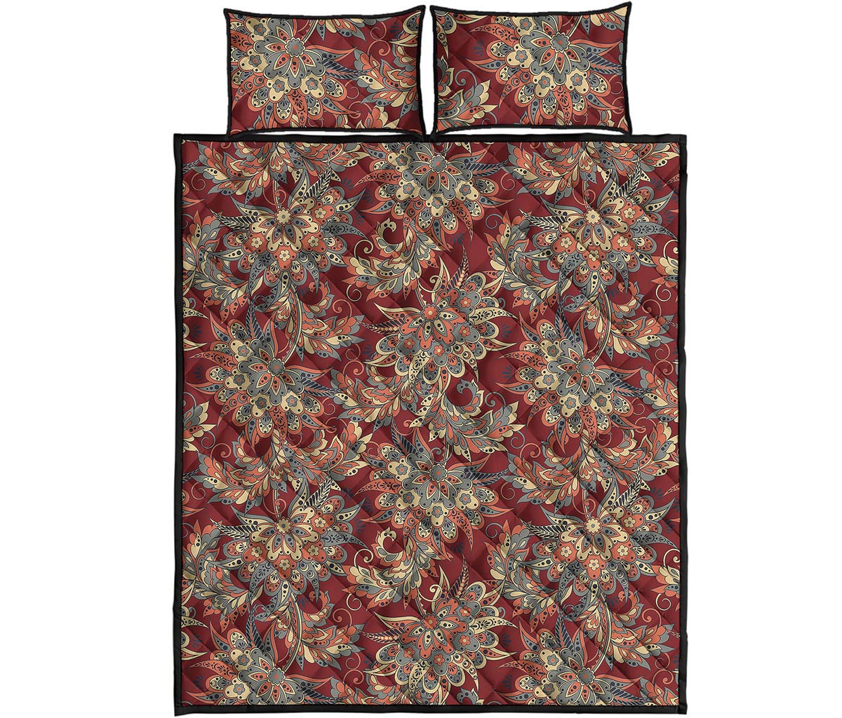 Brick Floral Bohemian Pattern Print Quilt Bed Set