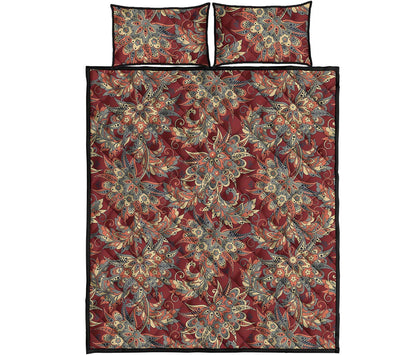 Brick Floral Bohemian Pattern Print Quilt Bed Set
