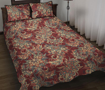 Brick Floral Bohemian Pattern Print Quilt Bed Set