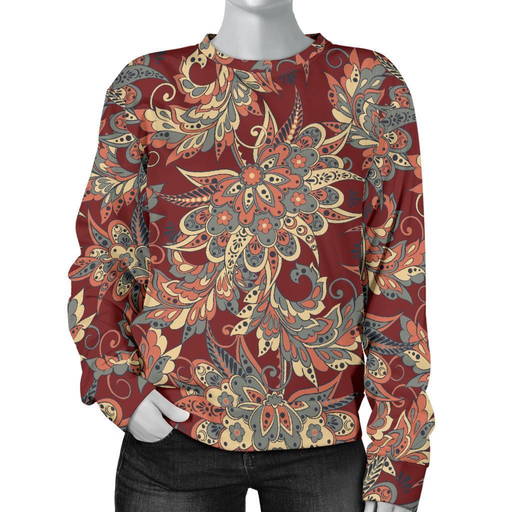 Brick Floral Bohemian Pattern Print Women's Crewneck Sweatshirt GearFrost