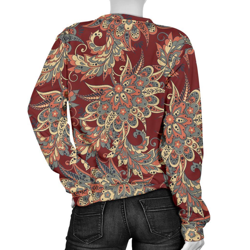 Brick Floral Bohemian Pattern Print Women's Crewneck Sweatshirt GearFrost