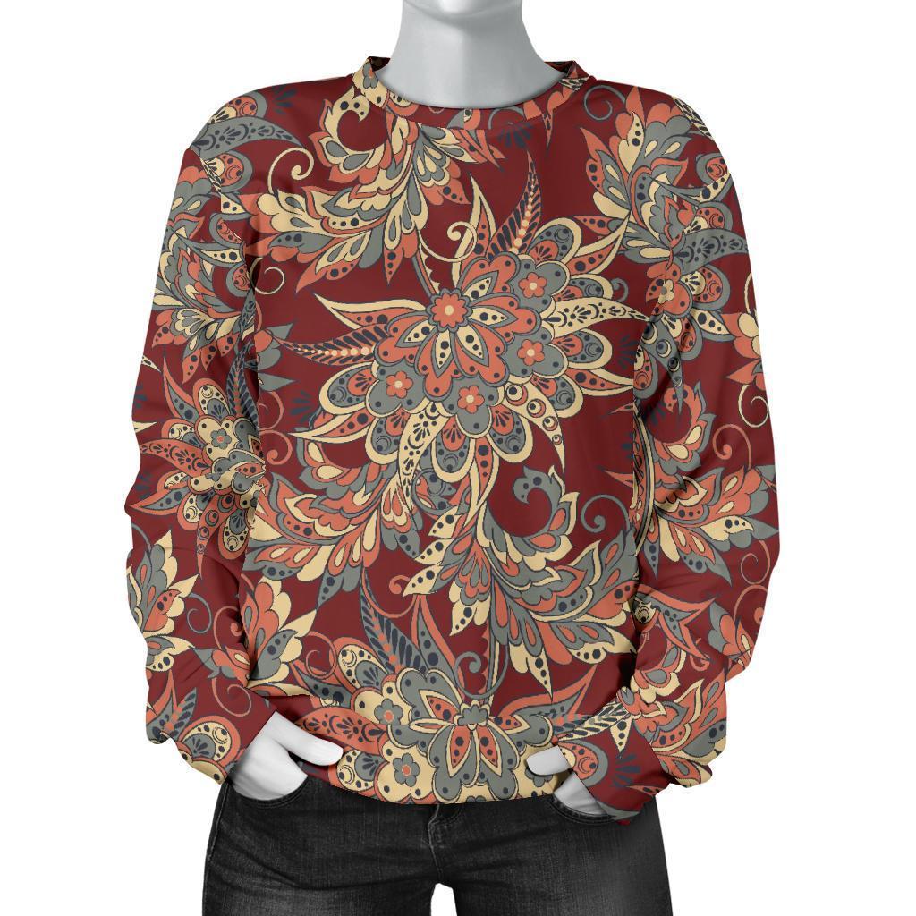 Brick Floral Bohemian Pattern Print Women's Crewneck Sweatshirt GearFrost