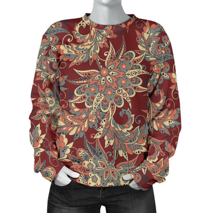 Brick Floral Bohemian Pattern Print Women's Crewneck Sweatshirt GearFrost