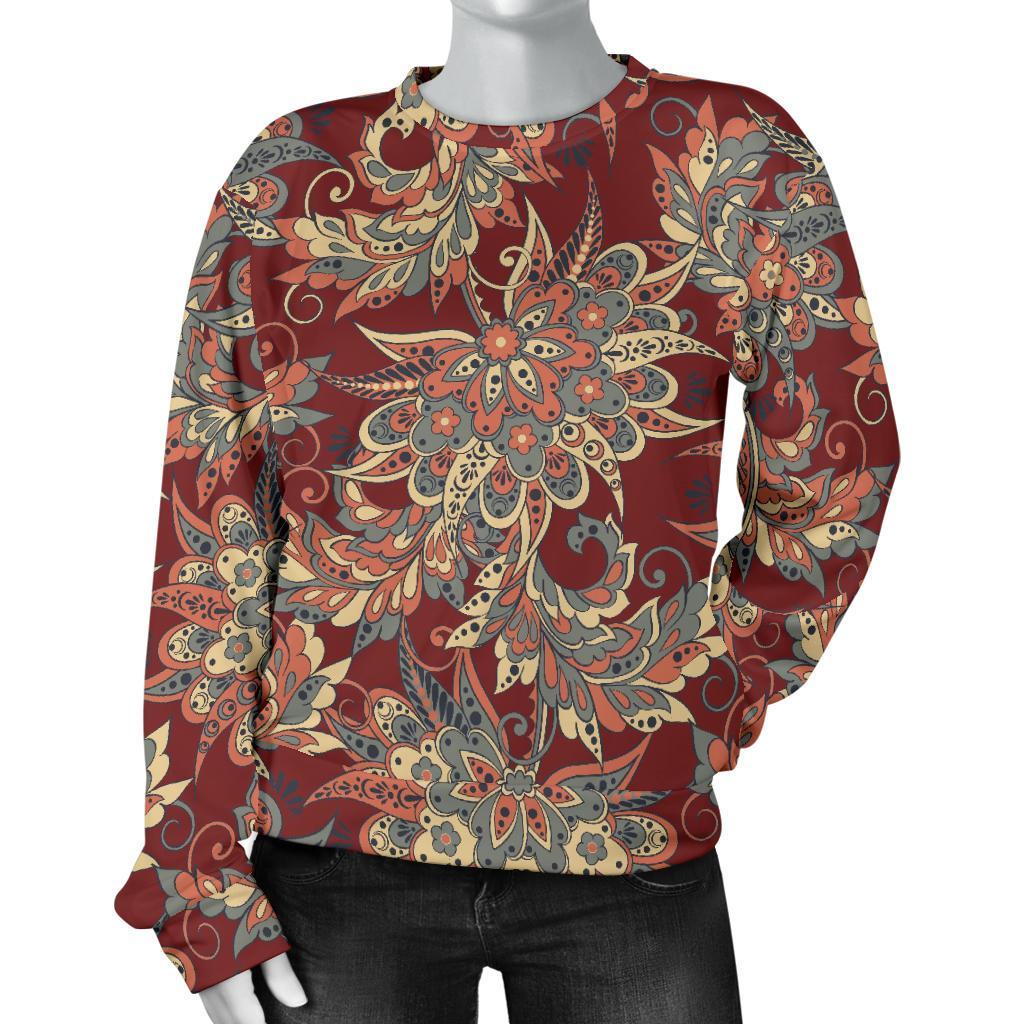 Brick Floral Bohemian Pattern Print Women's Crewneck Sweatshirt GearFrost