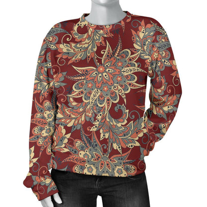 Brick Floral Bohemian Pattern Print Women's Crewneck Sweatshirt GearFrost