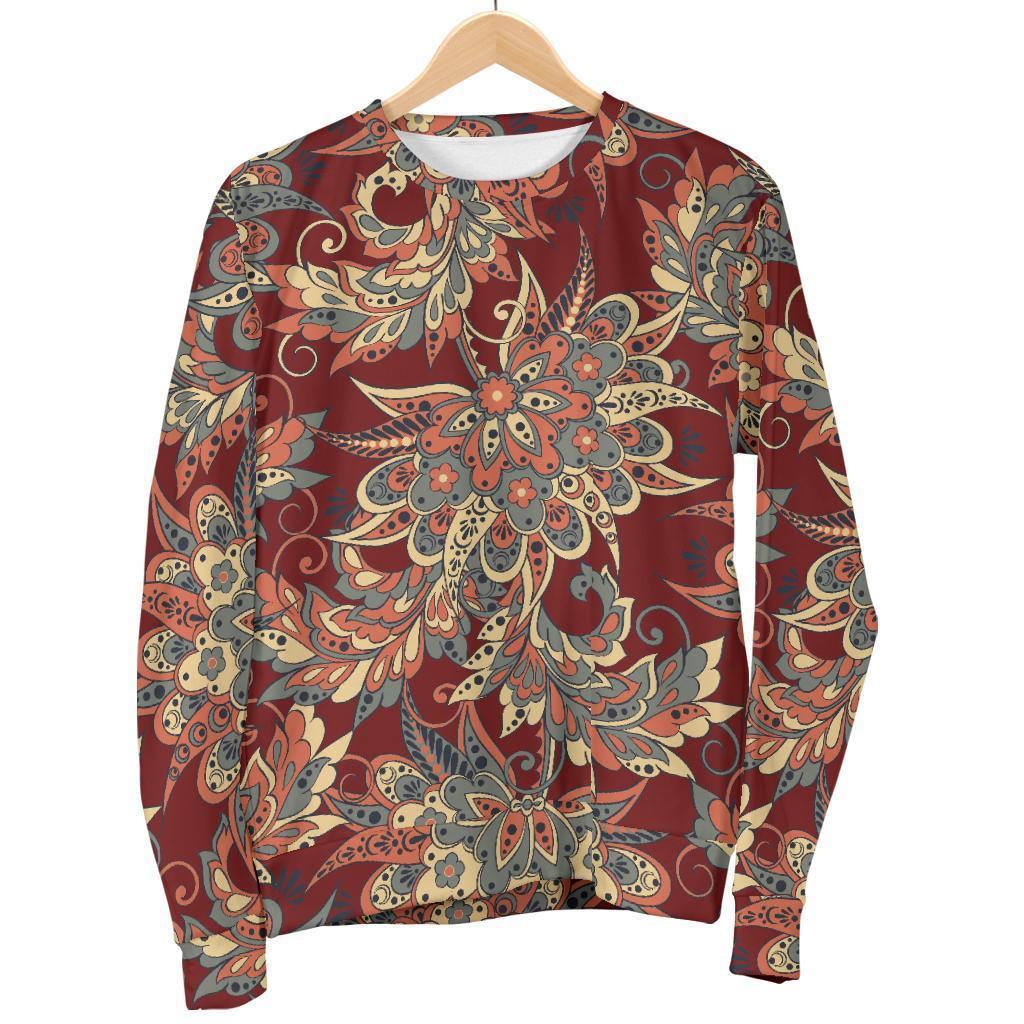 Brick Floral Bohemian Pattern Print Women's Crewneck Sweatshirt GearFrost