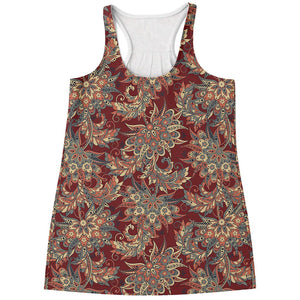 Brick Floral Bohemian Pattern Print Women's Racerback Tank Top