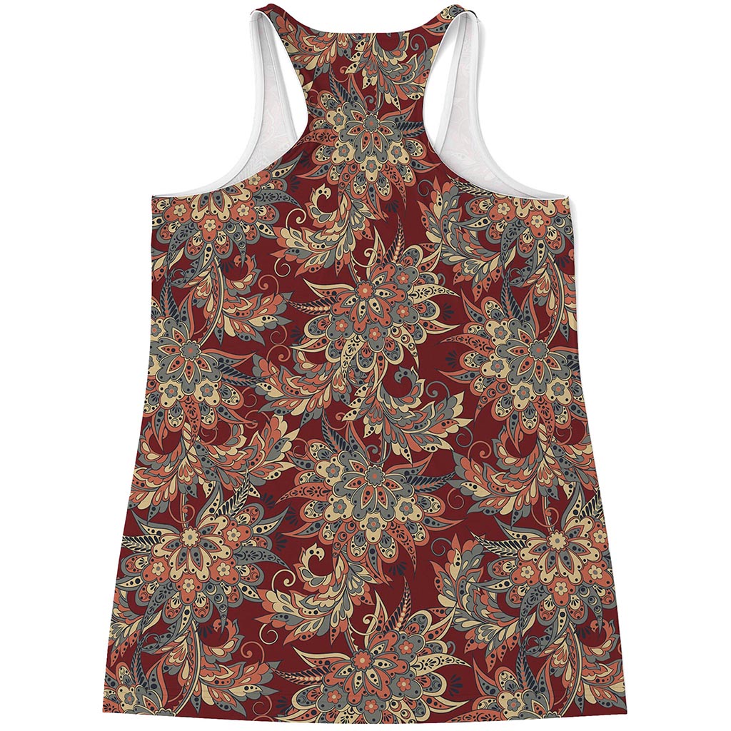 Brick Floral Bohemian Pattern Print Women's Racerback Tank Top