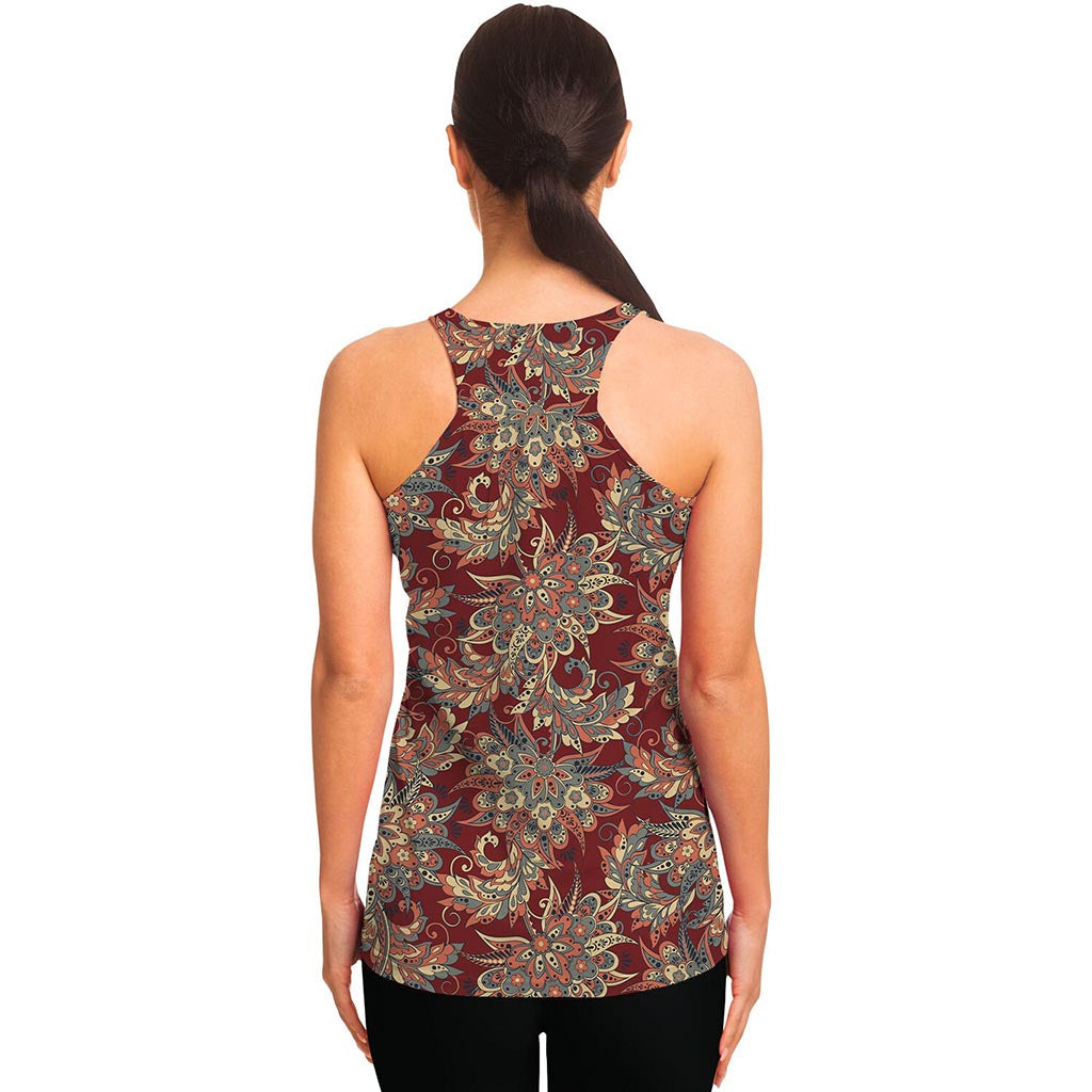 Brick Floral Bohemian Pattern Print Women's Racerback Tank Top