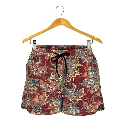 Brick Floral Bohemian Pattern Print Women's Shorts