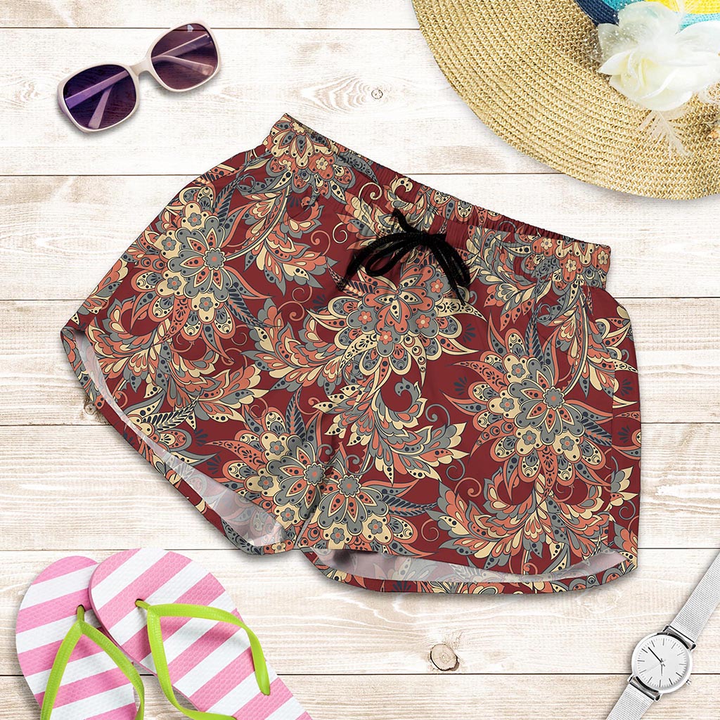 Brick Floral Bohemian Pattern Print Women's Shorts
