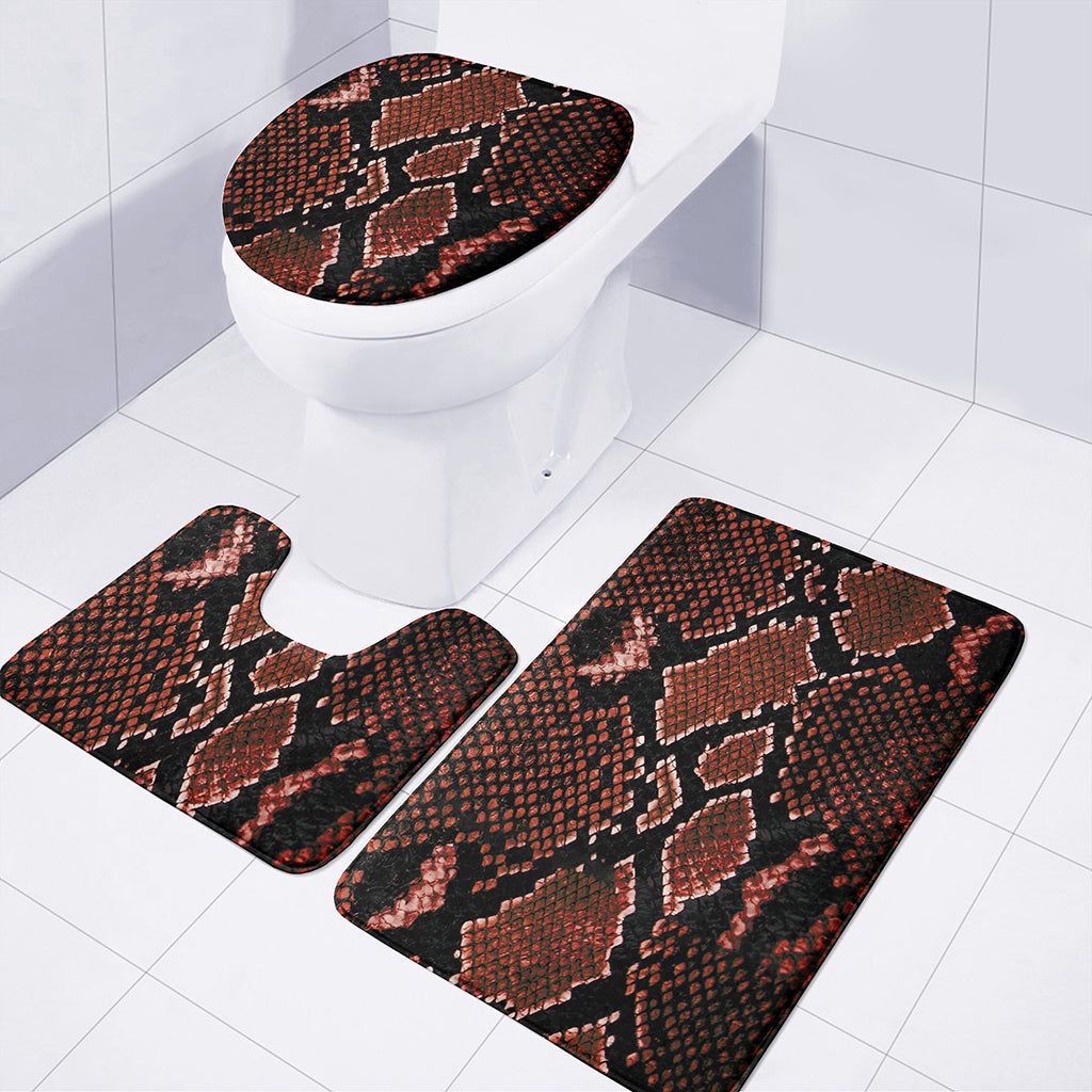 Brick Red Python Snakeskin Print 3 Piece Bath Mat Set