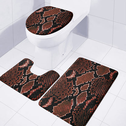Brick Red Python Snakeskin Print 3 Piece Bath Mat Set