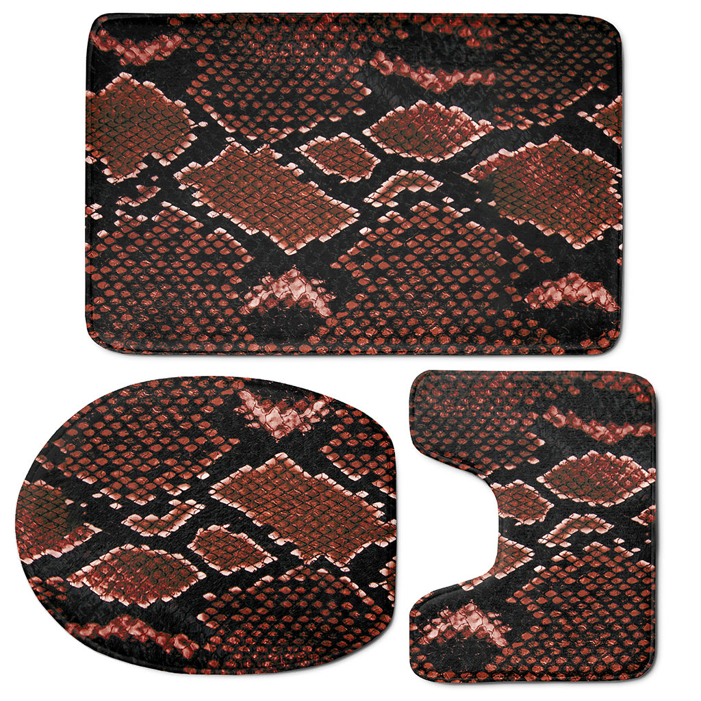 Brick Red Python Snakeskin Print 3 Piece Bath Mat Set