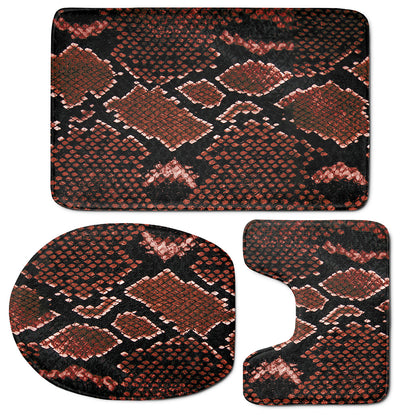 Brick Red Python Snakeskin Print 3 Piece Bath Mat Set