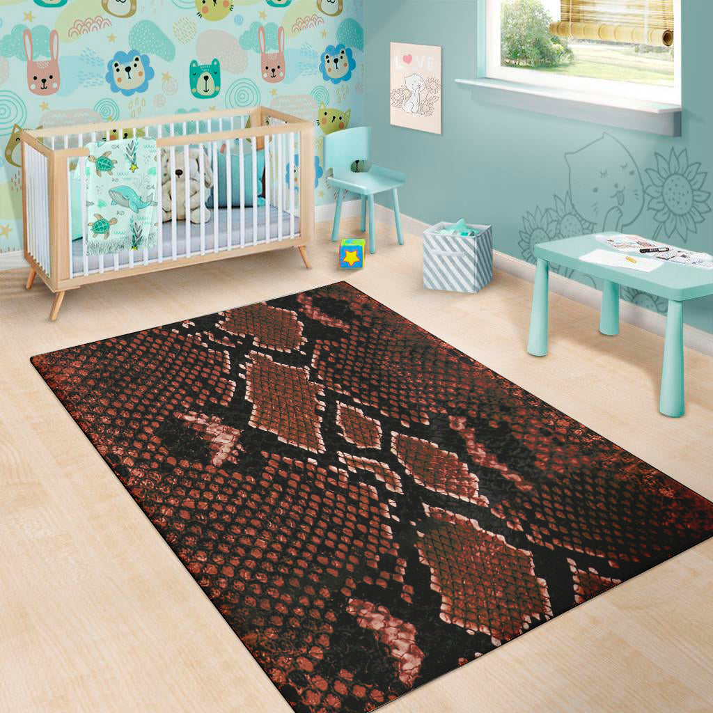 Brick Red Python Snakeskin Print Area Rug