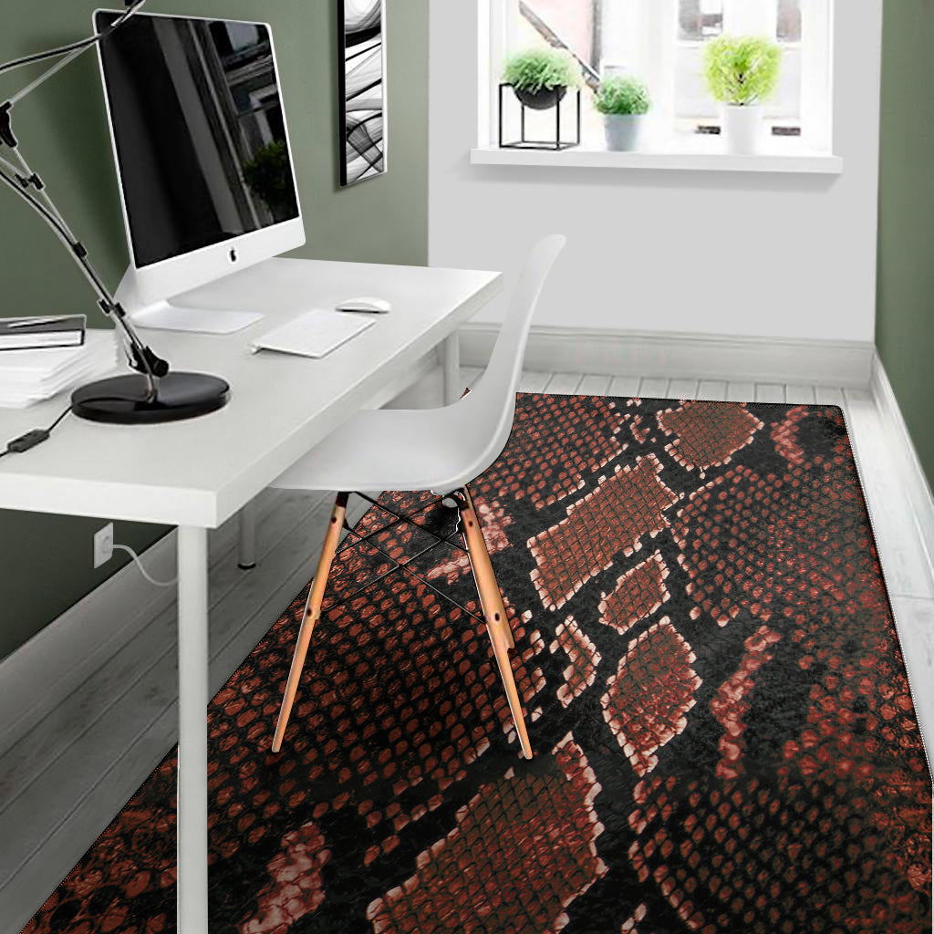 Brick Red Python Snakeskin Print Area Rug