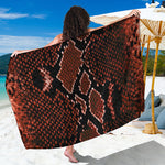 Brick Red Python Snakeskin Print Beach Sarong Wrap